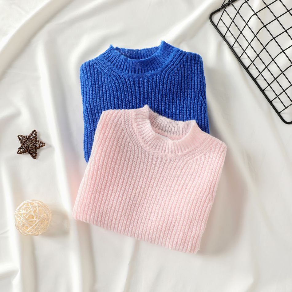 Toddler Girl Basic Solid Color Knit Sweater Blue big image 3