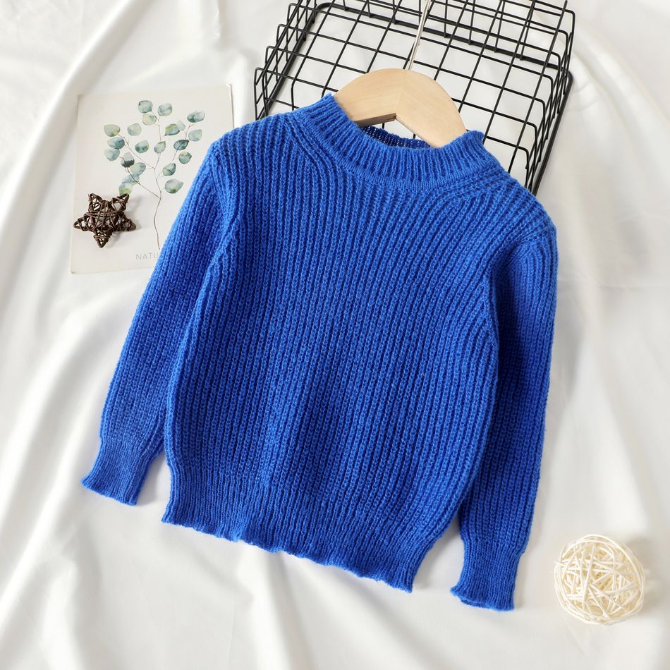 Toddler Girl Basic Solid Color Knit Sweater Blue big image 1