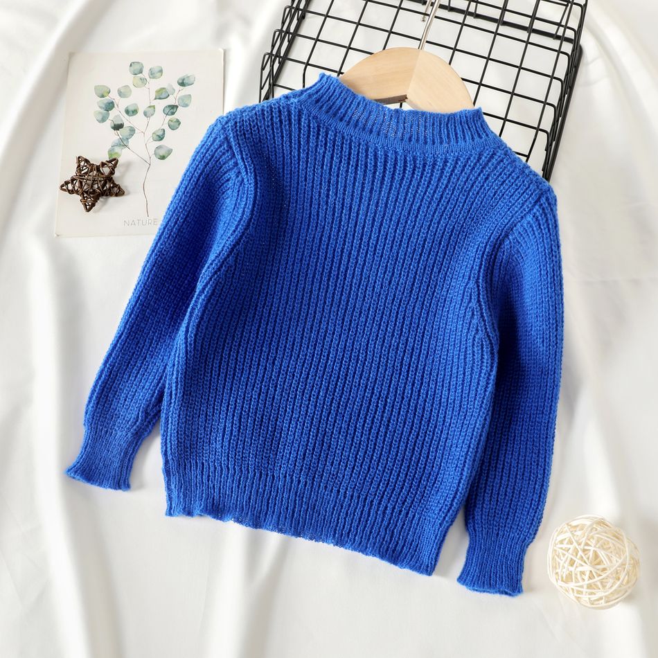 Toddler Girl Basic Solid Color Knit Sweater Blue big image 2