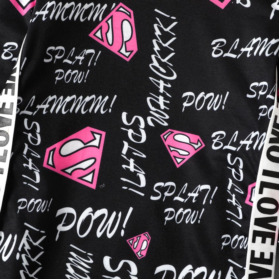 Superman Toddler Girl Letter Allover Print Long-sleeve Dress Black big image 2