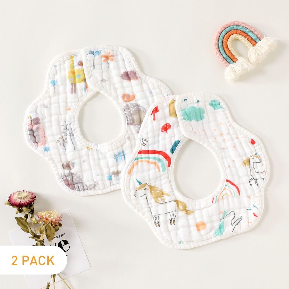 Babadores de algodão de bebê de 2 pacotes em forma de pétala Babadores de baba de bandana de 8 camadas para alimentação, baba e dentição Multicolorido