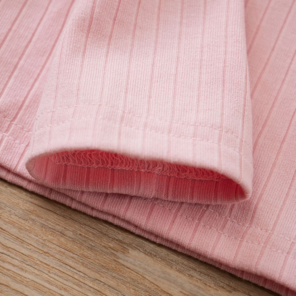 2pcs Kid Girl Square Neck Long Puff-sleeve Pink Tee and Plaid Tweed Skirt Set Pink big image 3