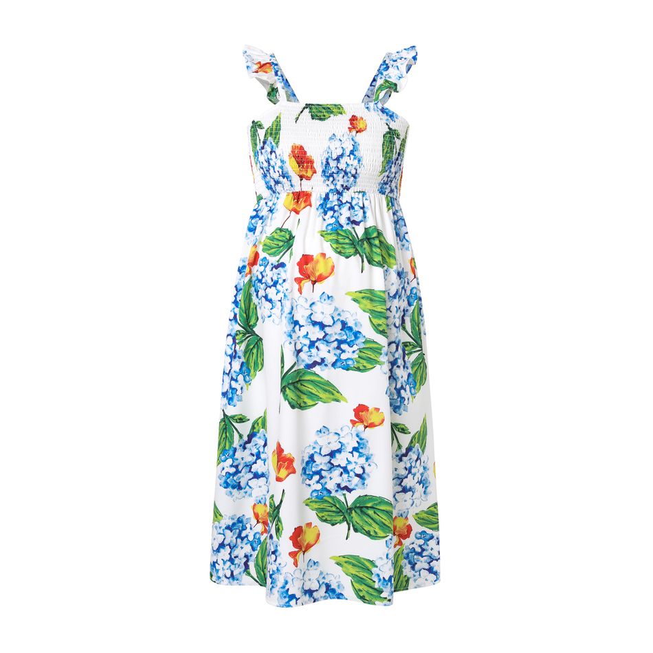 Maternity Floral Pattern Shirred Flutter-sleeve Dress SpringGreen
