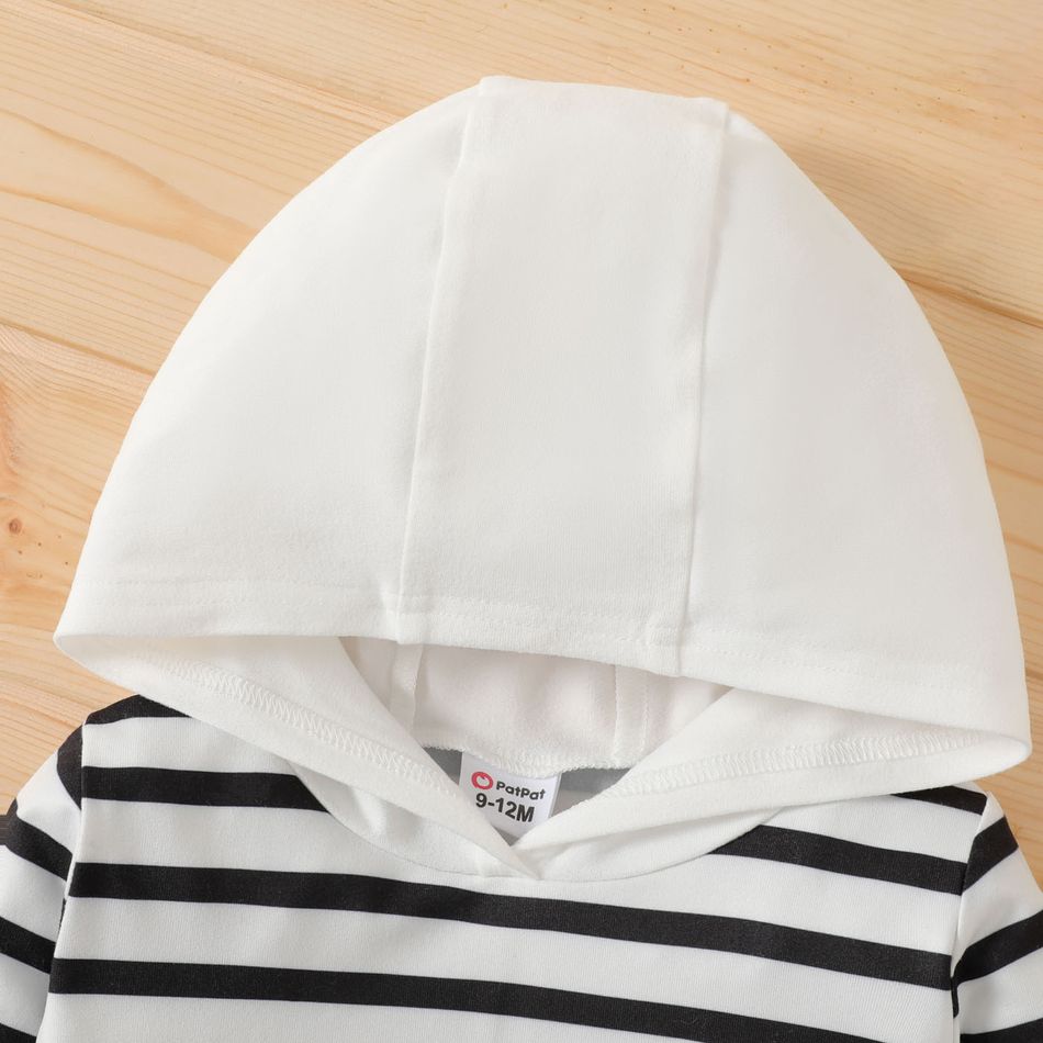 2pcs Baby Boy Striped Long-sleeve Hoodie and Solid Fuzzy Overalls Set ColorBlock big image 3