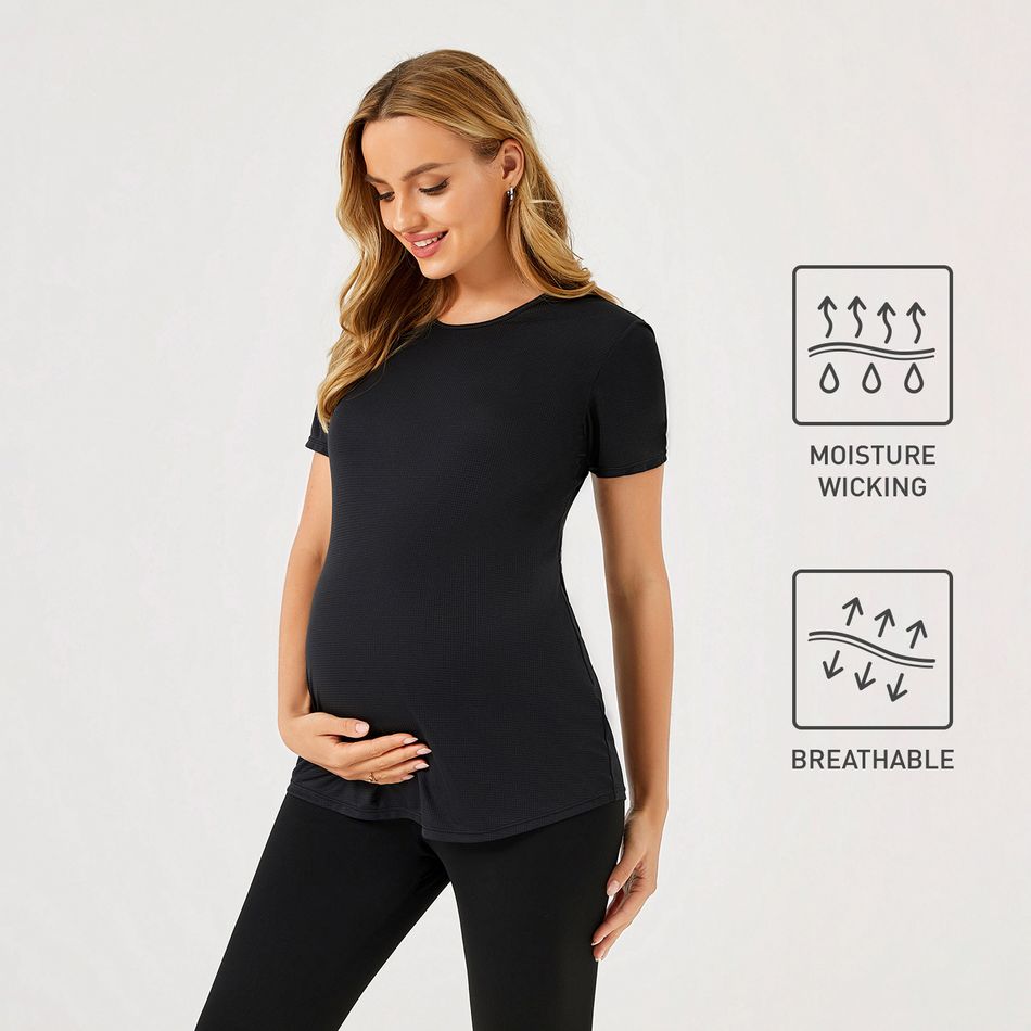 Activewear Moisture Wicking Maternity Black Tie Back Sports Short-sleeve Top Black big image 1