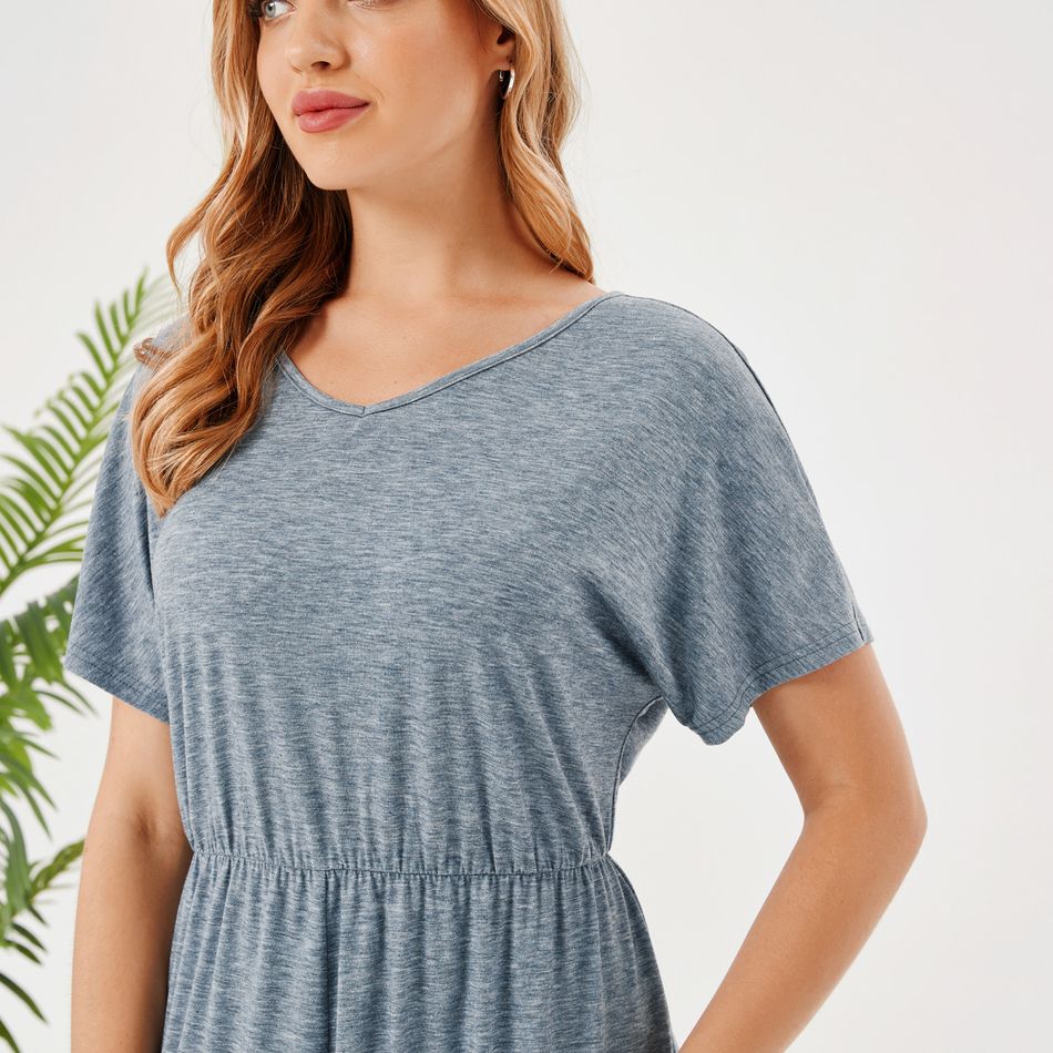 Maternity Simple Plain Short-sleeve Jumpsuit Bluish Grey big image 3