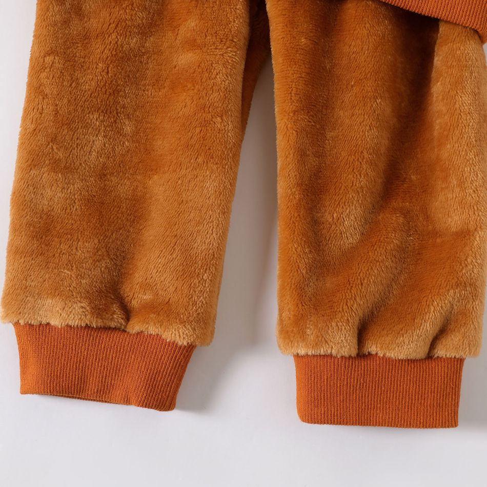 2pcs Baby Boy Stuffed Bear Detail Long-sleeve Fuzzy Top and Pants Set Brown