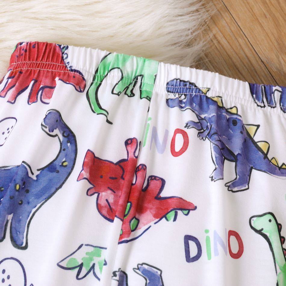 2pcs Toddler Boy Raglan Sleeve Waffle Sweatshirt and Animal Dinosaur Print Pants Set royalblue big image 3