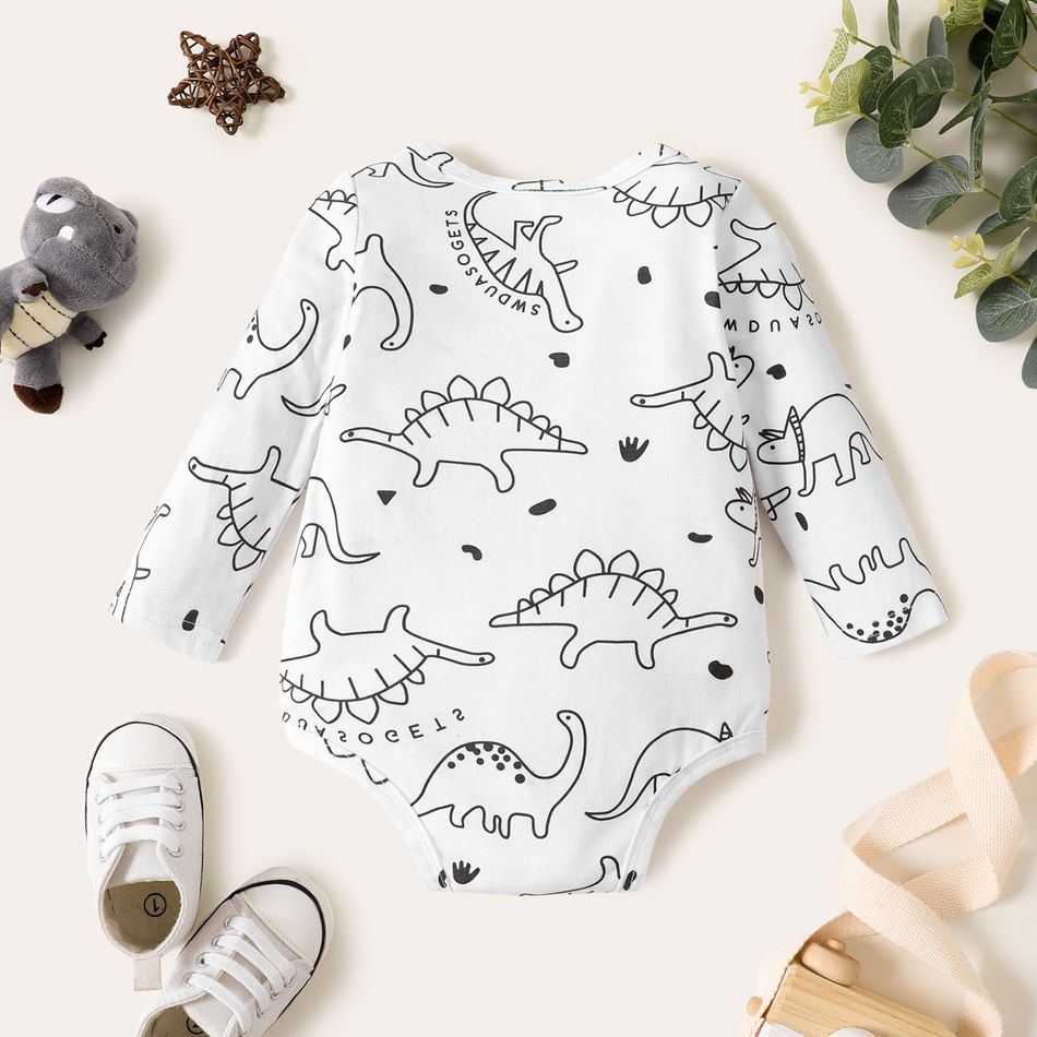 2-Pack Baby Boy 100% Cotton Long-sleeve Allover Dinosaur Print Rompers Set MultiColour big image 8