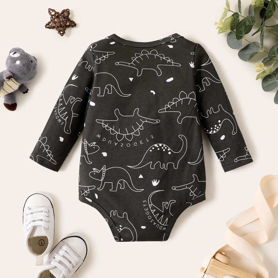 2-Pack Baby Boy 100% Cotton Long-sleeve Allover Dinosaur Print Rompers Set MultiColour big image 3