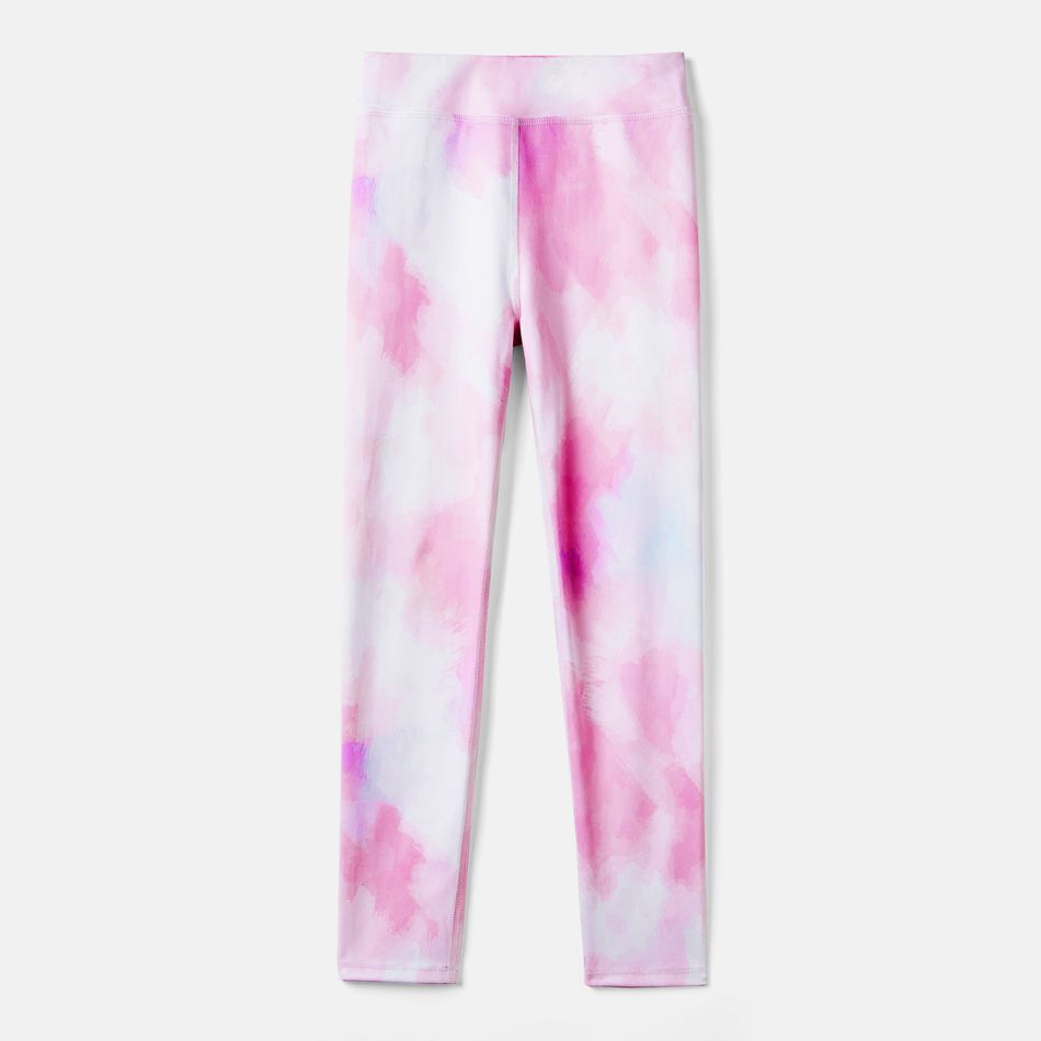 Activewear Polyester Spandex Fabric Toddler Girl Tie Dyed Elasticized Leggings Pink