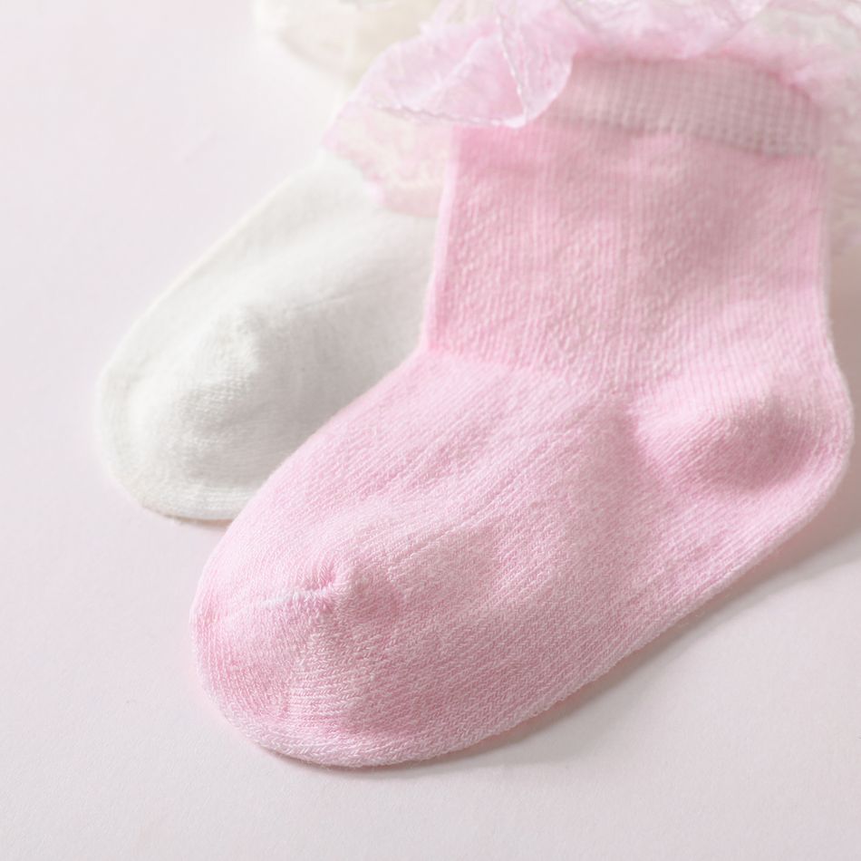2-pairs Baby / Toddler Lace Trim Plain Socks Multi-color big image 4