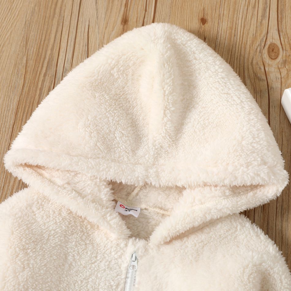Toddler Girl/Boy Solid Color Fleece Hooded Coat Apricot big image 4
