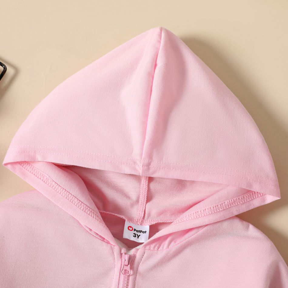 2pcs Toddler Girl Letter Print Zipper Hooded Jacket and Slip Dress Set pink big image 3