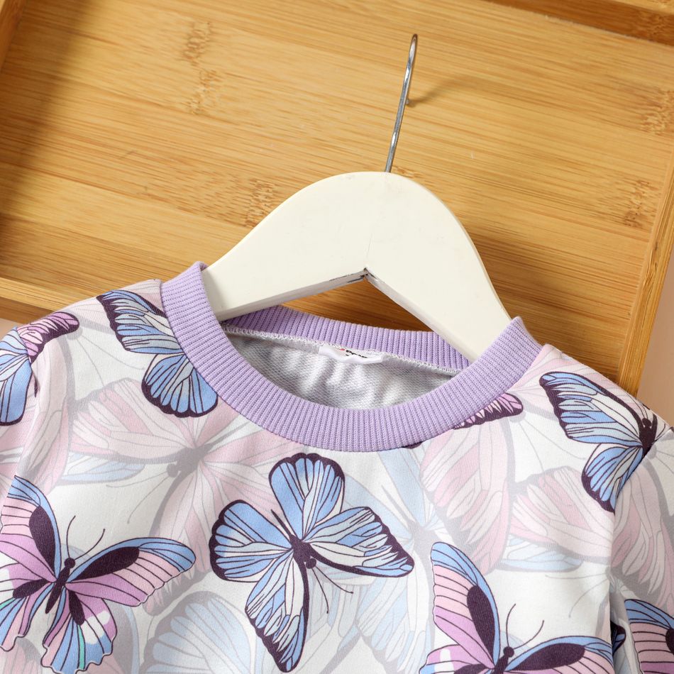 Toddler Girl Animal Butterfly Print Pullover Sweatshirt Purple big image 3