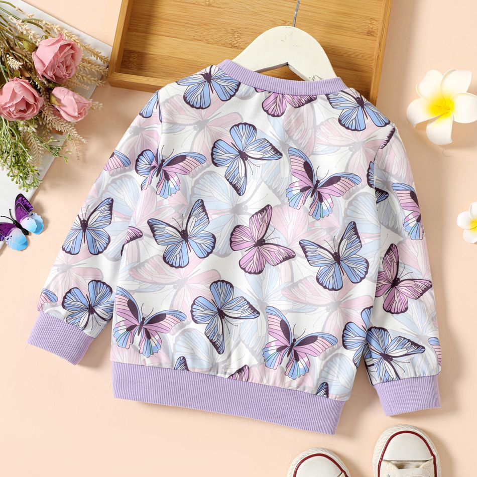 Toddler Girl Animal Butterfly Print Pullover Sweatshirt Purple big image 2