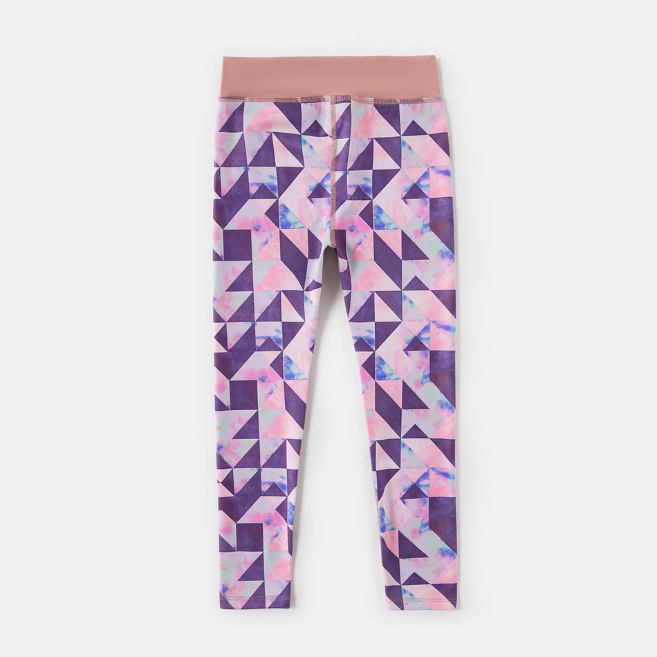 Activewear Polyester Spandex Fabric Toddler Girl Geo Allover Print Elasticized Leggings Pink big image 2