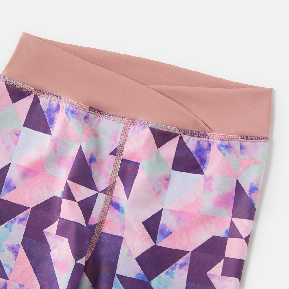 Activewear Polyester Spandex Fabric Toddler Girl Geo Allover Print Elasticized Leggings Pink big image 3