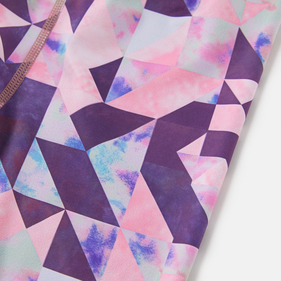 Activewear Polyester Spandex Fabric Toddler Girl Geo Allover Print Elasticized Leggings Pink big image 4