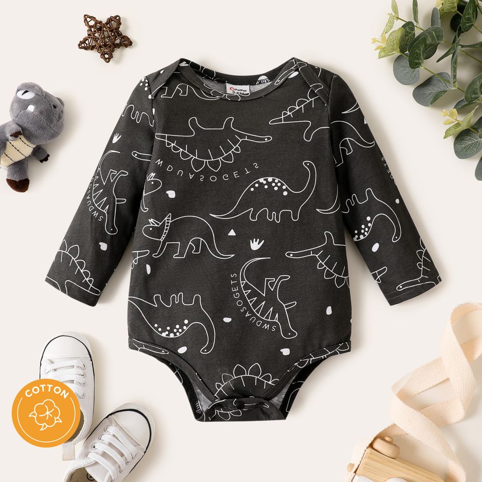 2-Pack Baby Boy 100% Cotton Long-sleeve Allover Dinosaur Print Rompers Set MultiColour big image 2