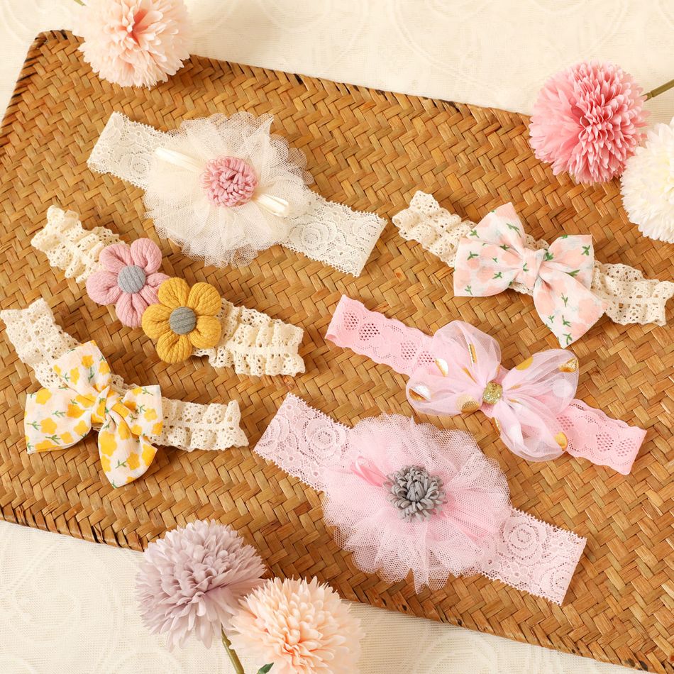 Faixa de cabeça de decoração de laço floral de 3 pacotes para meninas Rosa