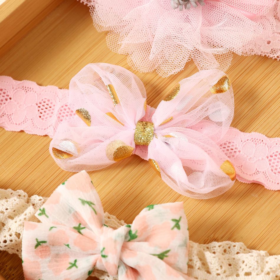 Faixa de cabeça de decoração de laço floral de 3 pacotes para meninas Rosa big image 2