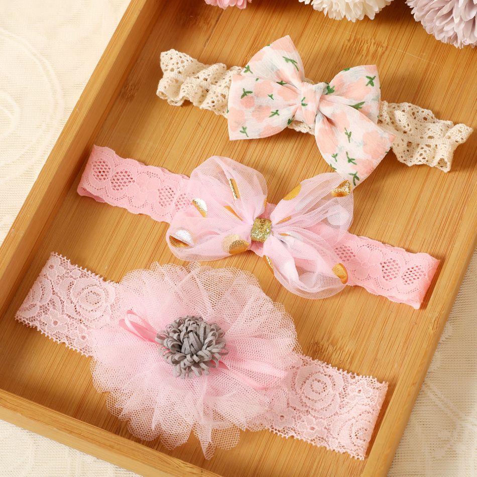 Faixa de cabeça de decoração de laço floral de 3 pacotes para meninas Rosa big image 1