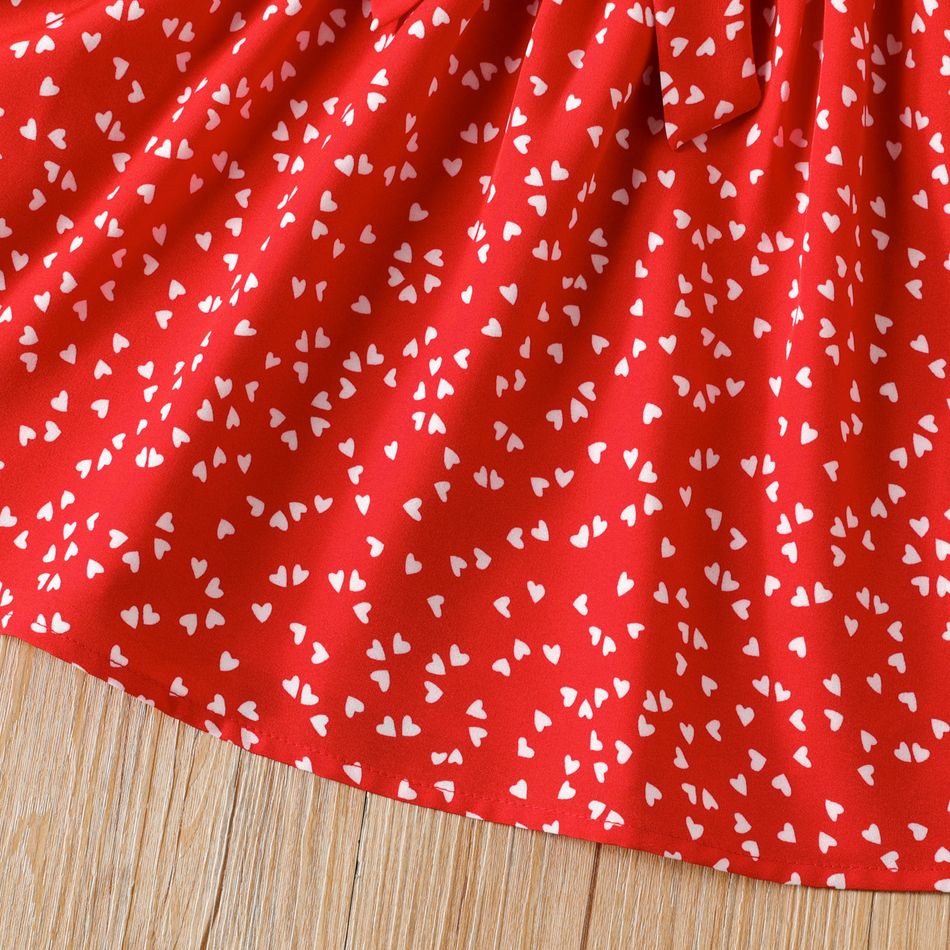 طفل صغير فتاة القلب طباعة مربع الرقبة bowknot تصميم فستان أحمر طويل الأكمام أحمر big image 5