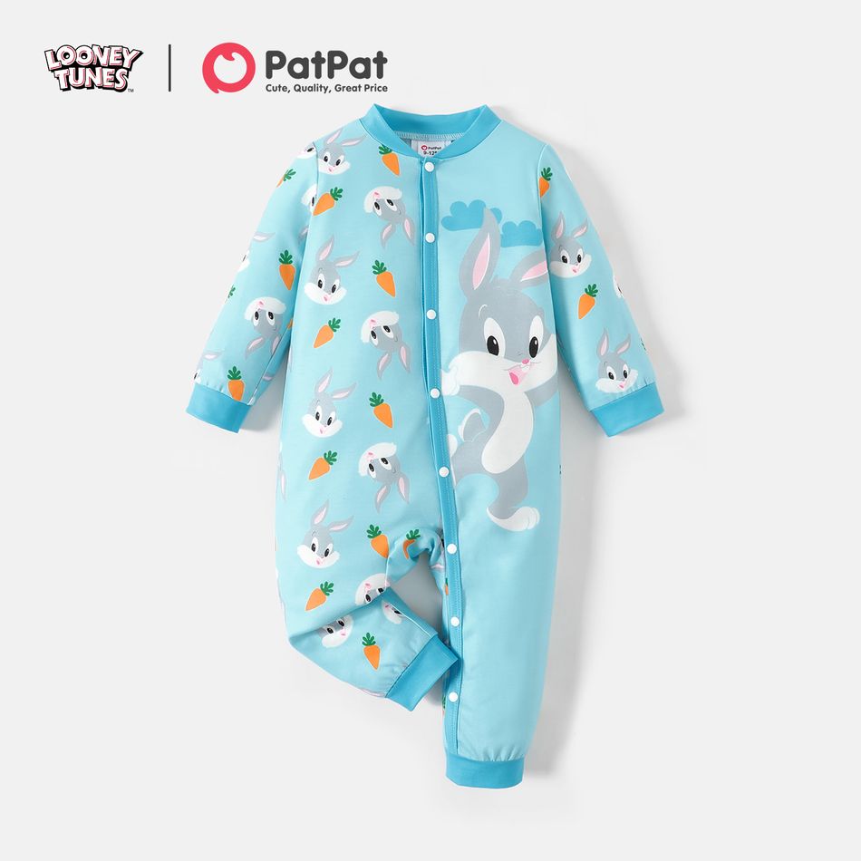 Looney Tunes Baby Boy/Girl Allover Print Long-sleeve Snap Jumpsuit Blue