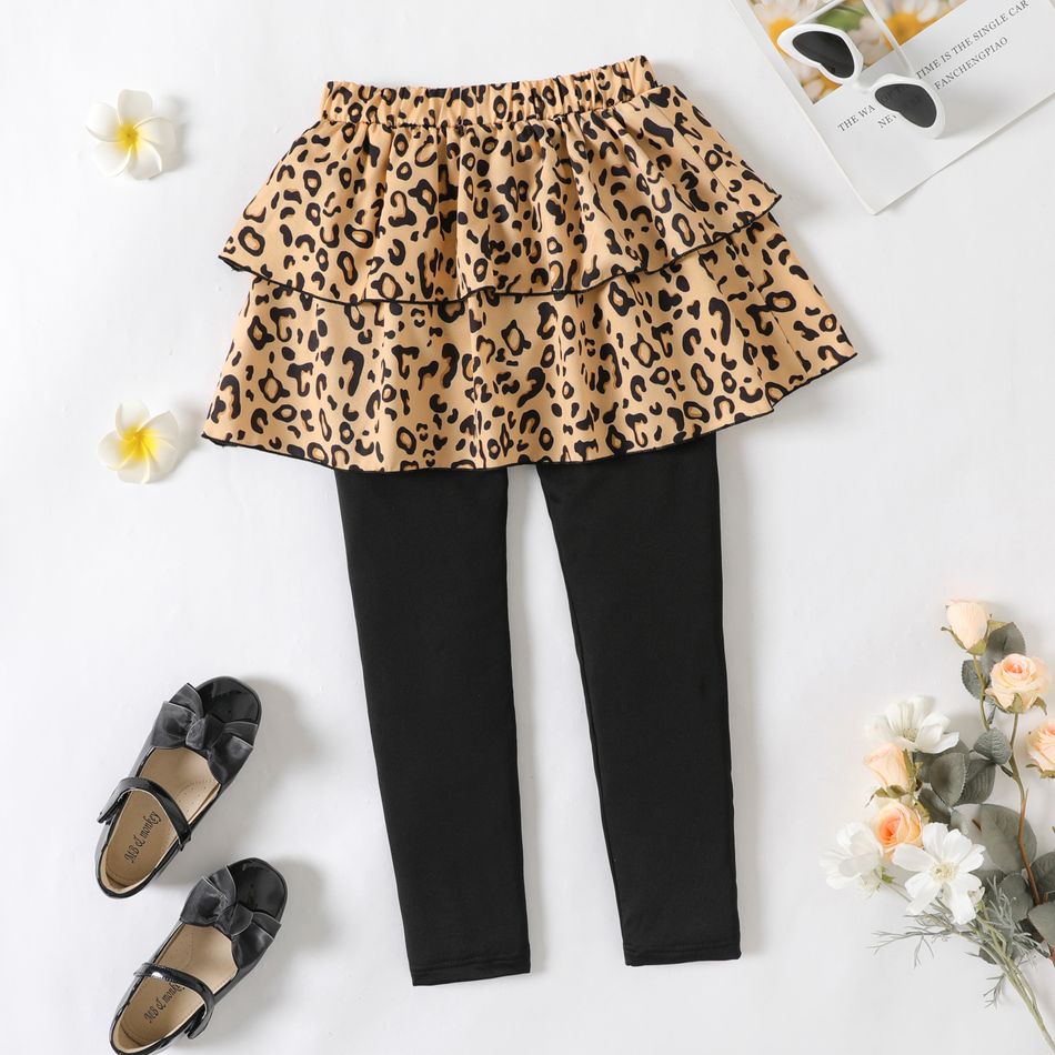 Kid Girl Leopard Print/Houndstooth Skirt Leggings Brown big image 3