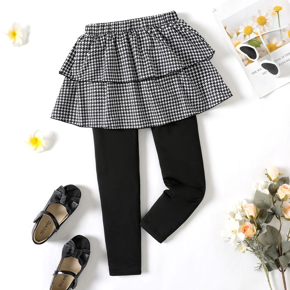 طفل فتاة ليوبارد طباعة / طماق تنورة houndstooth أسود / أبيض big image 1