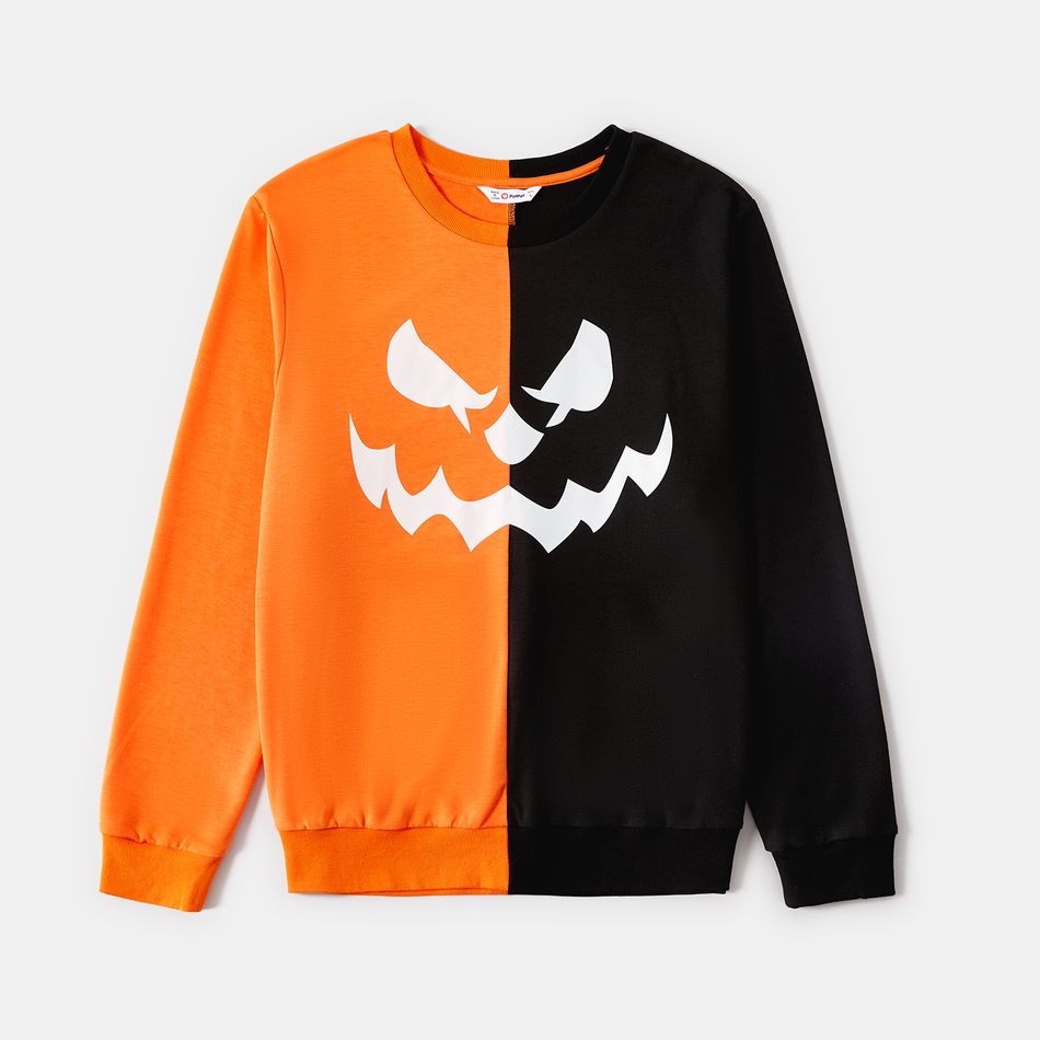 Halloween Family Matching Glow In The Dark Pumpkin Print Long-sleeve Colorblock Sweatshirts ColorBlock big image 4