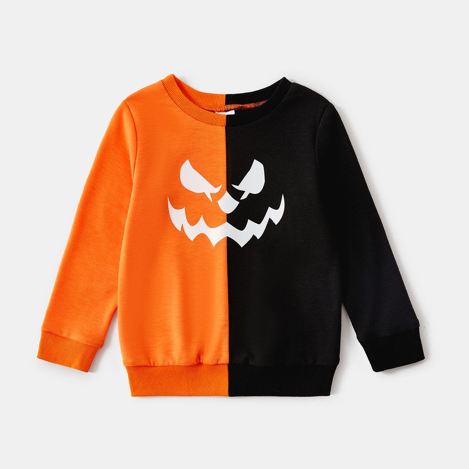 Halloween Family Matching Glow In The Dark Pumpkin Print Long-sleeve Colorblock Sweatshirts ColorBlock big image 10