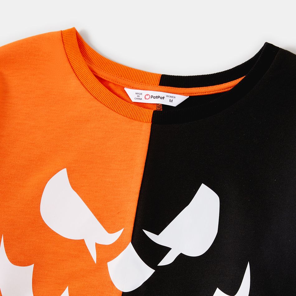 Halloween Family Matching Glow In The Dark Pumpkin Print Long-sleeve Colorblock Sweatshirts ColorBlock big image 9