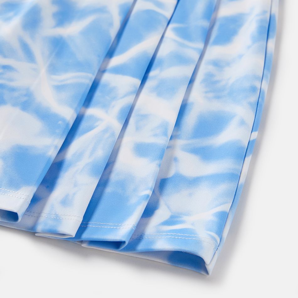 Activewear Polyester Spandex Fabric Toddler Girl Tie Dyed Breathable Soft Pleated Skirt Blue big image 4