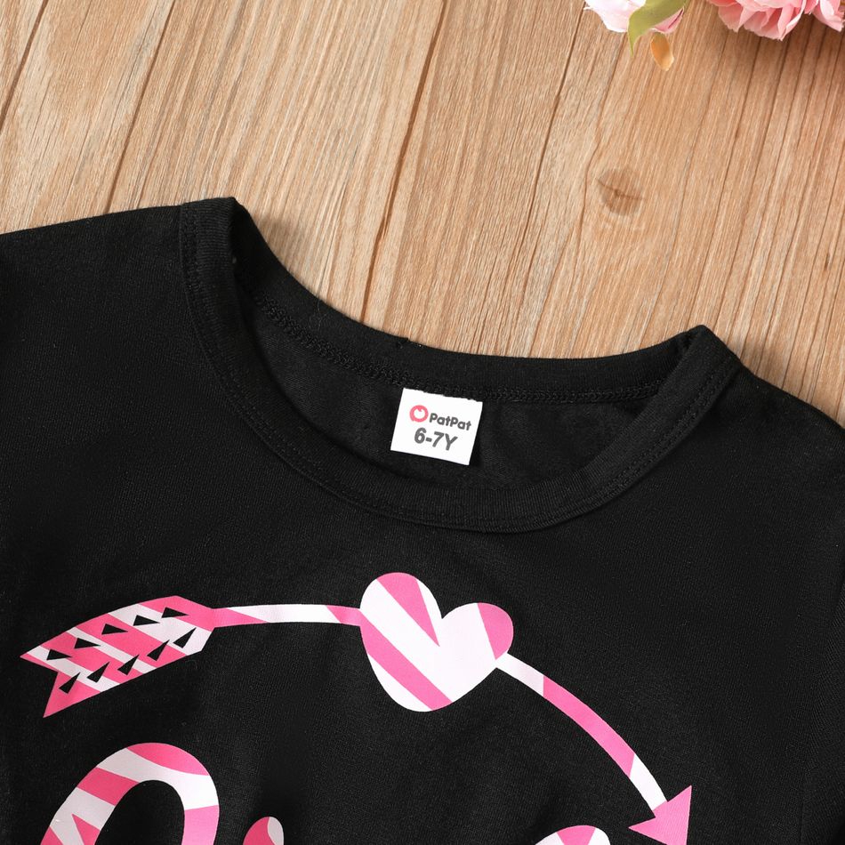camiseta de manga comprida com estampa de coração/letra/coração Preto big image 4