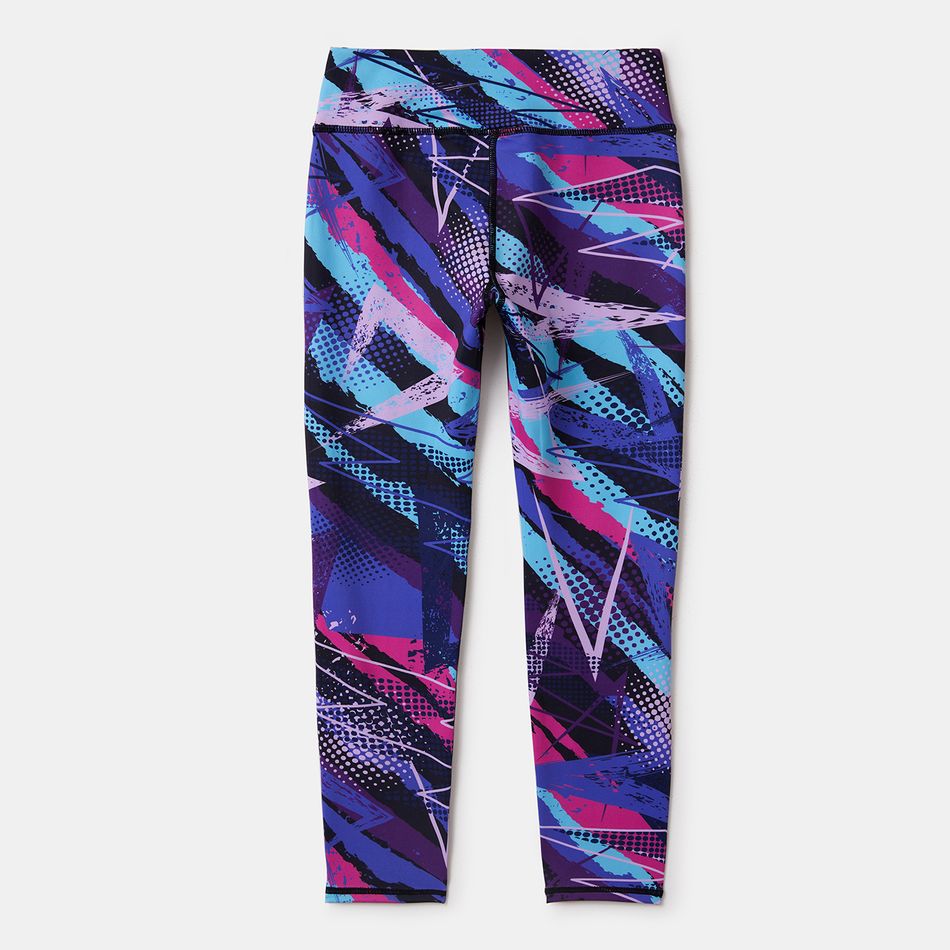 Tecido de elastano de poliéster activewear leggings elásticas de secagem rápida infantil menina colorblock geo print listras coloridas big image 5