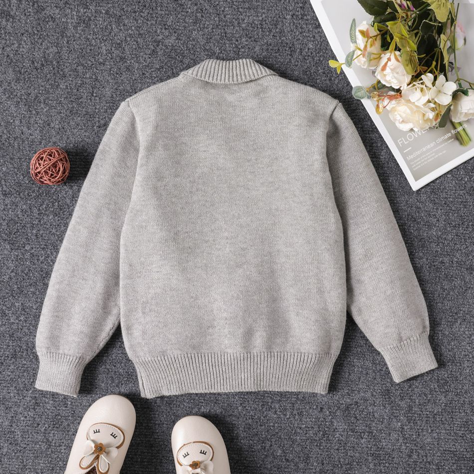 Toddler Boy Casual Solid Color Lapel Collar Knit Sweater Grey big image 2
