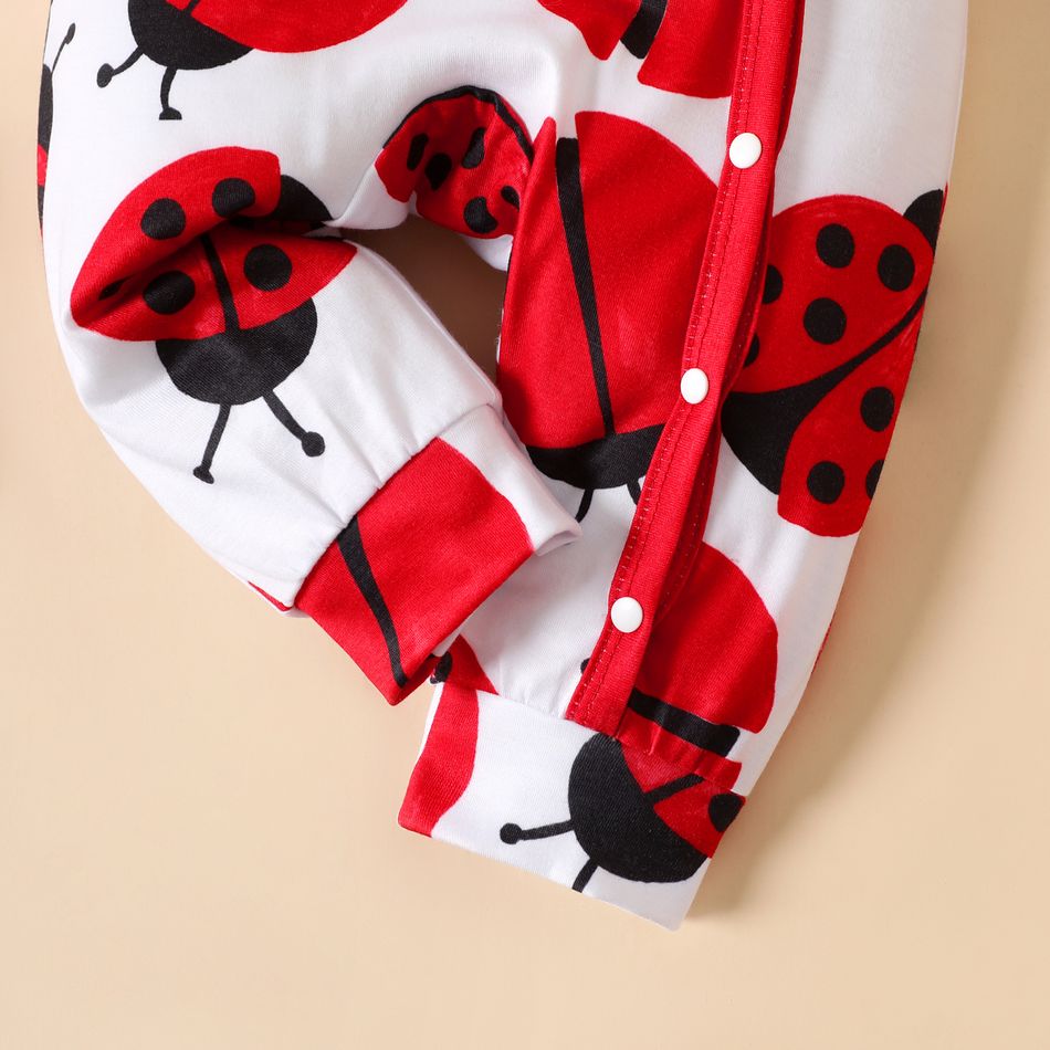 2pcs Baby Girl Allover Red Ladybug Print Long-sleeve Snap Jumpsuit with Headband Set Red-2 big image 4
