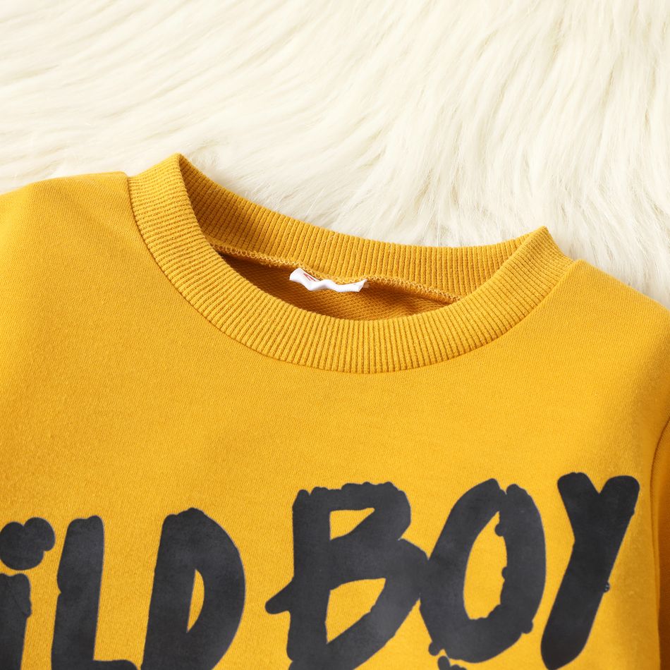 2pcs Toddler Boy Letter Print Pullover Sweatshirt and Elasticized Pants Set Ginger-2 big image 4