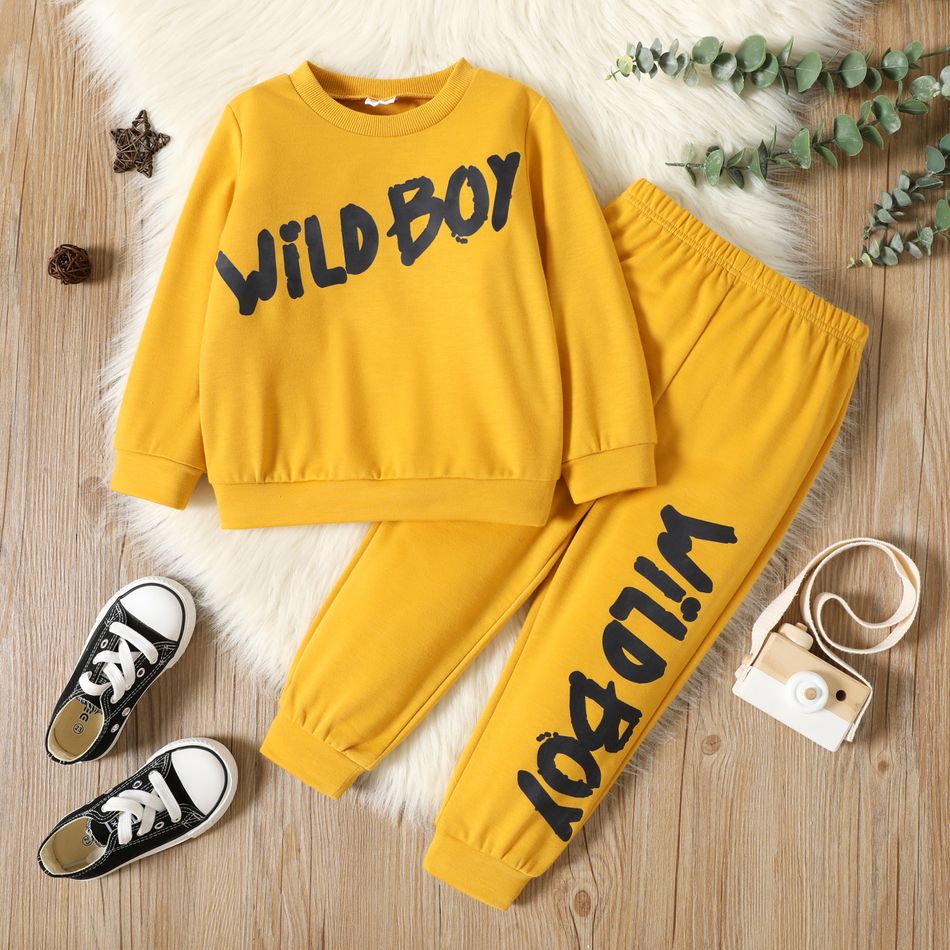 2pcs Toddler Boy Letter Print Pullover Sweatshirt and Elasticized Pants Set Ginger-2