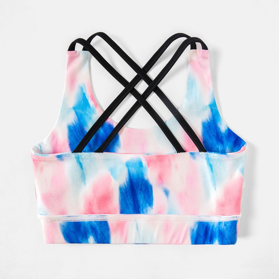 Activewear Kid Girl Tie Dyed Crisscross Back Breathable Tank Tops powderblue