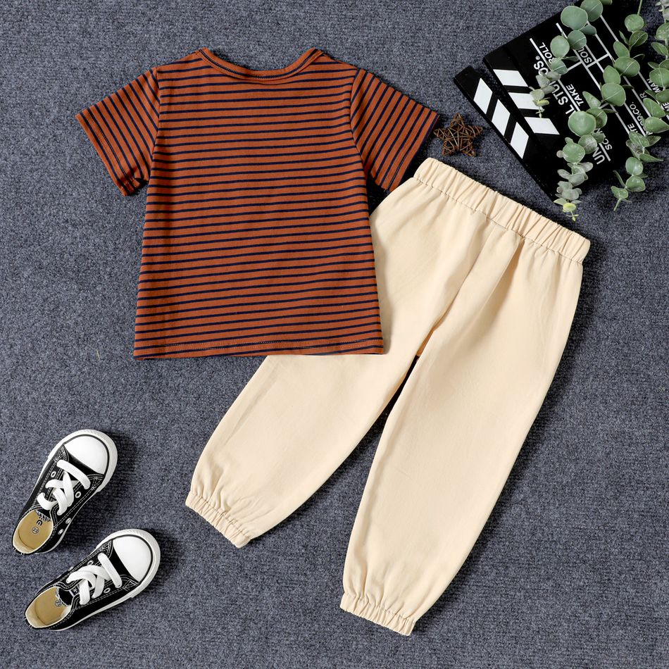 2pcs Toddler Boy Casual Stripe Pocket Design Tee and Pants Set Multi-color big image 2