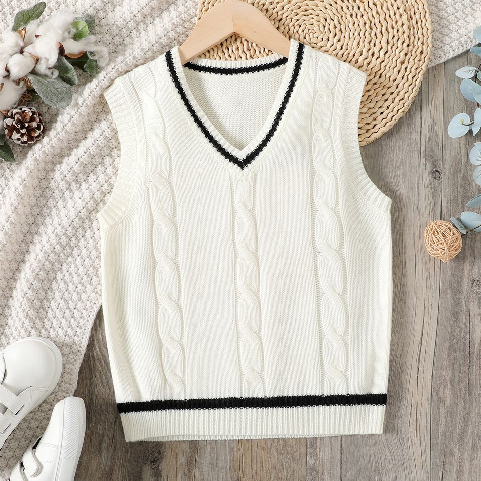 Kid Boy Classic Striped Textured Knit Vest OffWhite