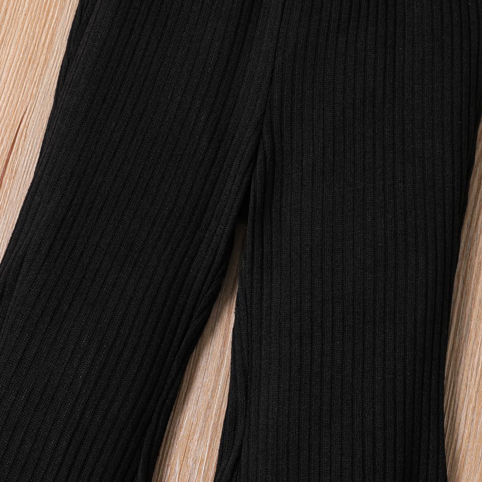 Toddler Girl Sweet Solid Color Ribbed Flared Pants Black big image 4