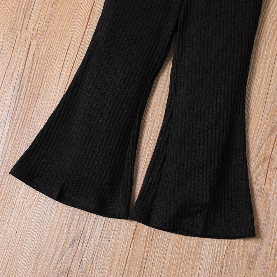 Toddler Girl Sweet Solid Color Ribbed Flared Pants Black