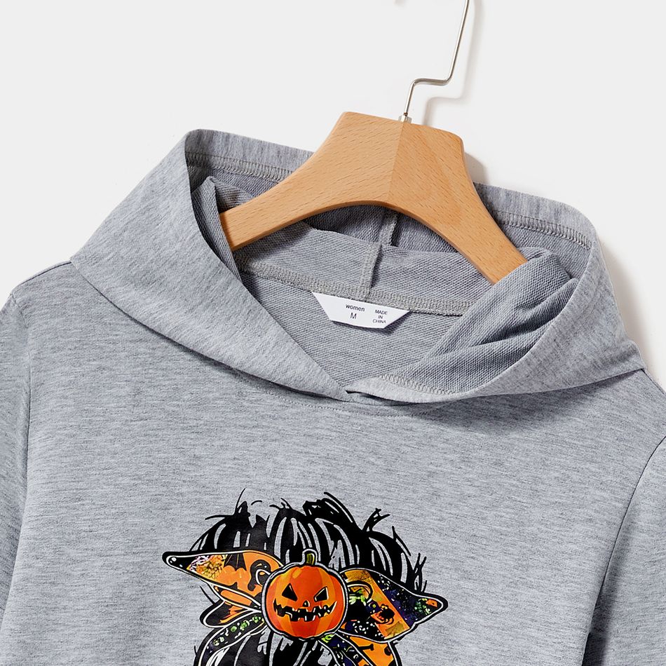 Figure & Letter Print Grey Long-sleeve Hoodie Dress for Mom and Me Grey big image 3