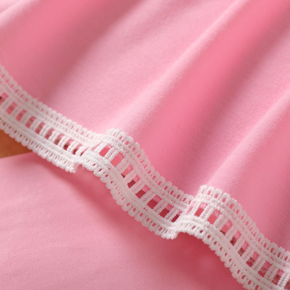 2pcs Kid Girl Leopard Heart Print Lace Hem Long-sleeve Pink Tee and Bowknot Design Leggings Set Pink big image 5