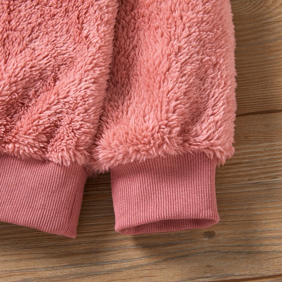 Kid Girl Solid Color Fleece Pullover Sweatshirt Pink big image 4