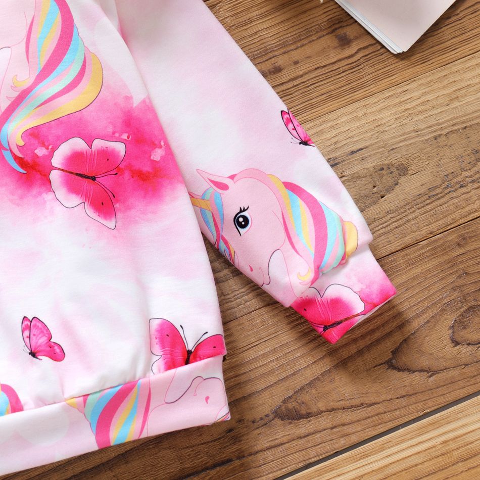 Criança Menina Mangas franzidas Bonito Unicórnio Sweatshirt Rosa big image 4